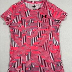 Under Armour UA Girls Patterned Loose Performance Short Sleeve Shirt Size M EUC